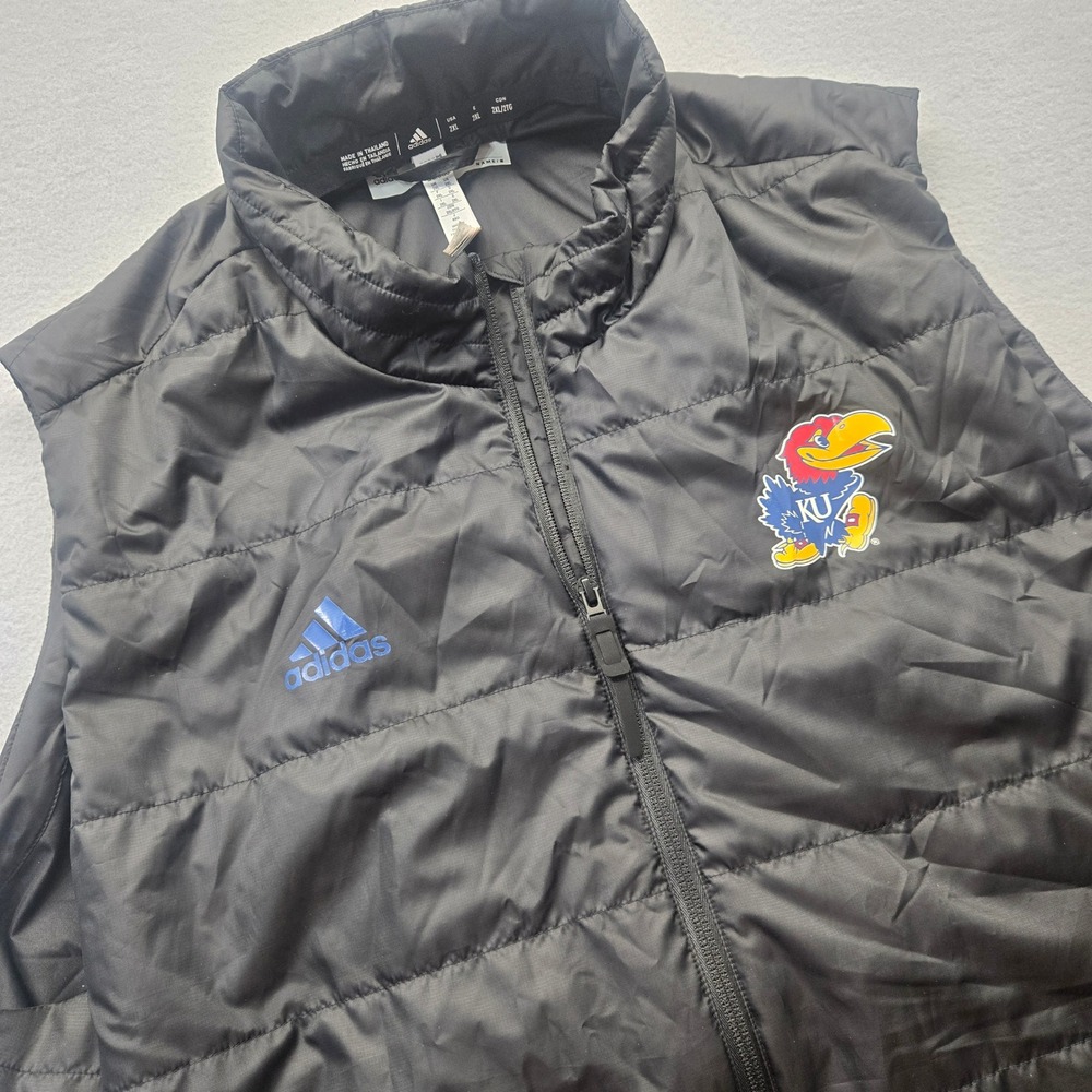 Adidas Kansas Jayhawks Vest Mens 2XL Black Puffer Full Zip KU‎ NCAA Basketball